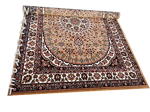 Image of Kashmiri Traditional Woollen Carpet with Advanced 1 Inch Thickness & Classical Look 150x200cm (5x7 Feet) Color Gold