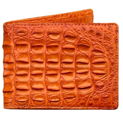 Image of HATA Orange Exotic Bifold Leather Wallet for Men, RFID Blocking Wallet | Men Billfold with ID Window & Credit Card Holder, Handmade Double Side Leather Bifold, Gift for Birthday, Wedding VINAM-104