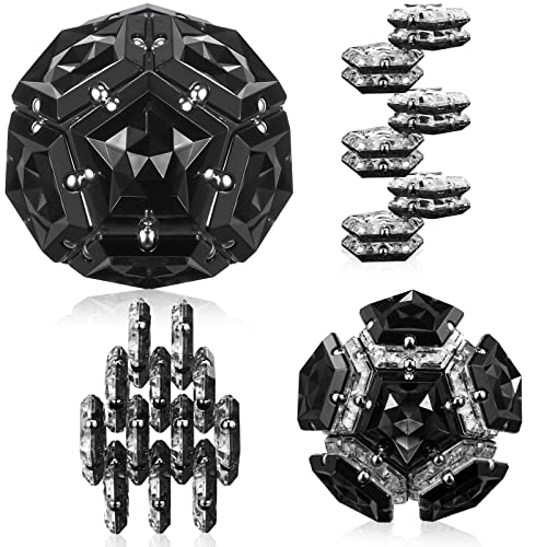 Magnetic Fidget Sphere - Pentagons Magnets Balls - 12 Piece Set - Crystal Diamond Black - Magnet Fidgets Toy - Creativity Beyond Imagination, Inspirational, Recreational, Desk Toys for Adults