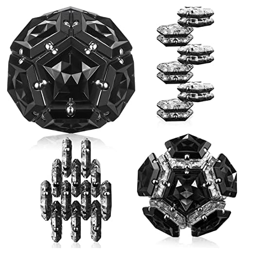 Magnetic Fidget Sphere - Pentagons Magnets Balls - 12 Piece Set - Crystal Diamond Black - Magnet Fidgets Toy - Creativity Beyond Imagination, Inspirational, Recreational, Desk Toys for Adults