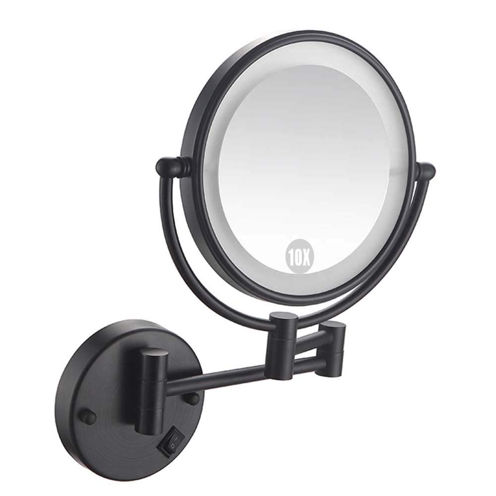 Miroir grossissant 10X mural LED haut de gamme lumineuse double face finition épurée filaire