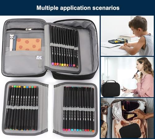Rairsky Extra Large Pencil Case, 72 Slots Pencil Tin, Multi-Layer Detachable Pen Bag, Book Pencil Organiser Case for School Office Art Craft (Black) - Image 5