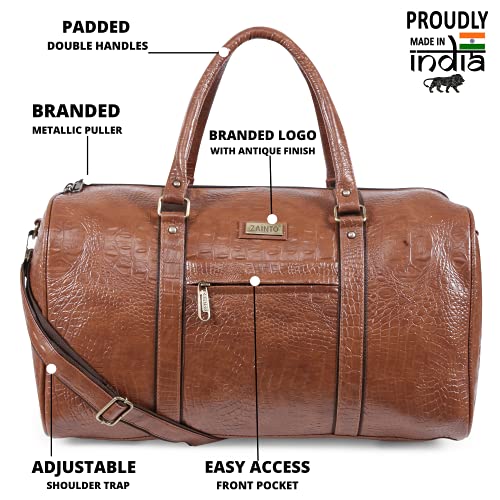 Image of ZAINTO Unisex Textured Leatherette Stylish 35 Liter Cabin Bags For Travelling In Flight 7Kg Travel Textured Leather Duffle Bags For Men And Women (Tan, 28 Cm)