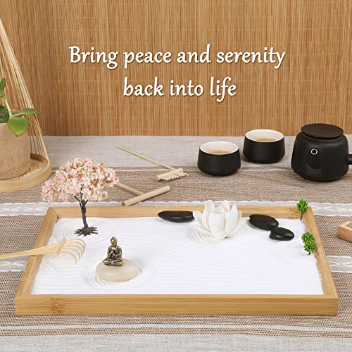 Zen Garden Kit For Office Desk, Japanese Meditation Decor Sand Art With Tray/Buddha Statue/Handmade Ceramic Lotus Incense Holder/Zen Accessories, Spiritual Gift For Women Men Yoga Mind Relaxation #TOP6