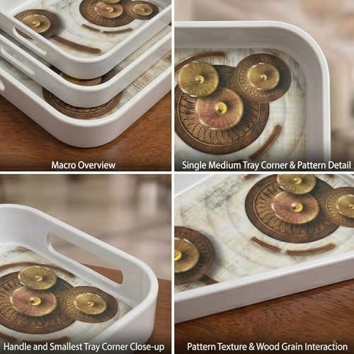 Image of Melamine Serving Tray Set | Serving Trays | Tray for Serving Tea, Coffee, Snacks | Break Resistant| Double Laminated | Multi-use | Glossy |Tray Set of 3 (Small, Medium, Large) (Brown)