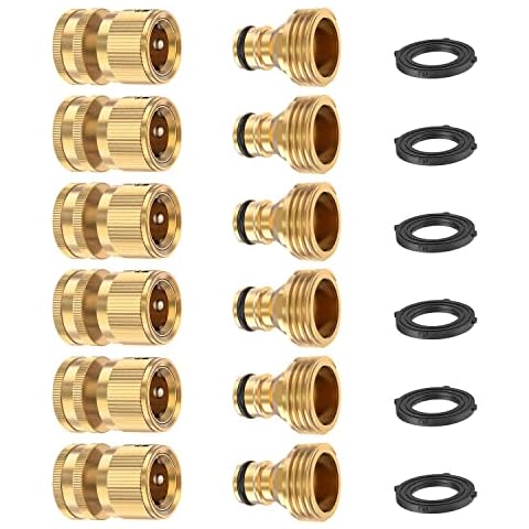 Kesfitt Garden Hose Quick Connector Solid Brass,3/4 Inch GHT Thread Fitting No-Leak Water Hose Female and Male Adapter (6 Sets) Cover