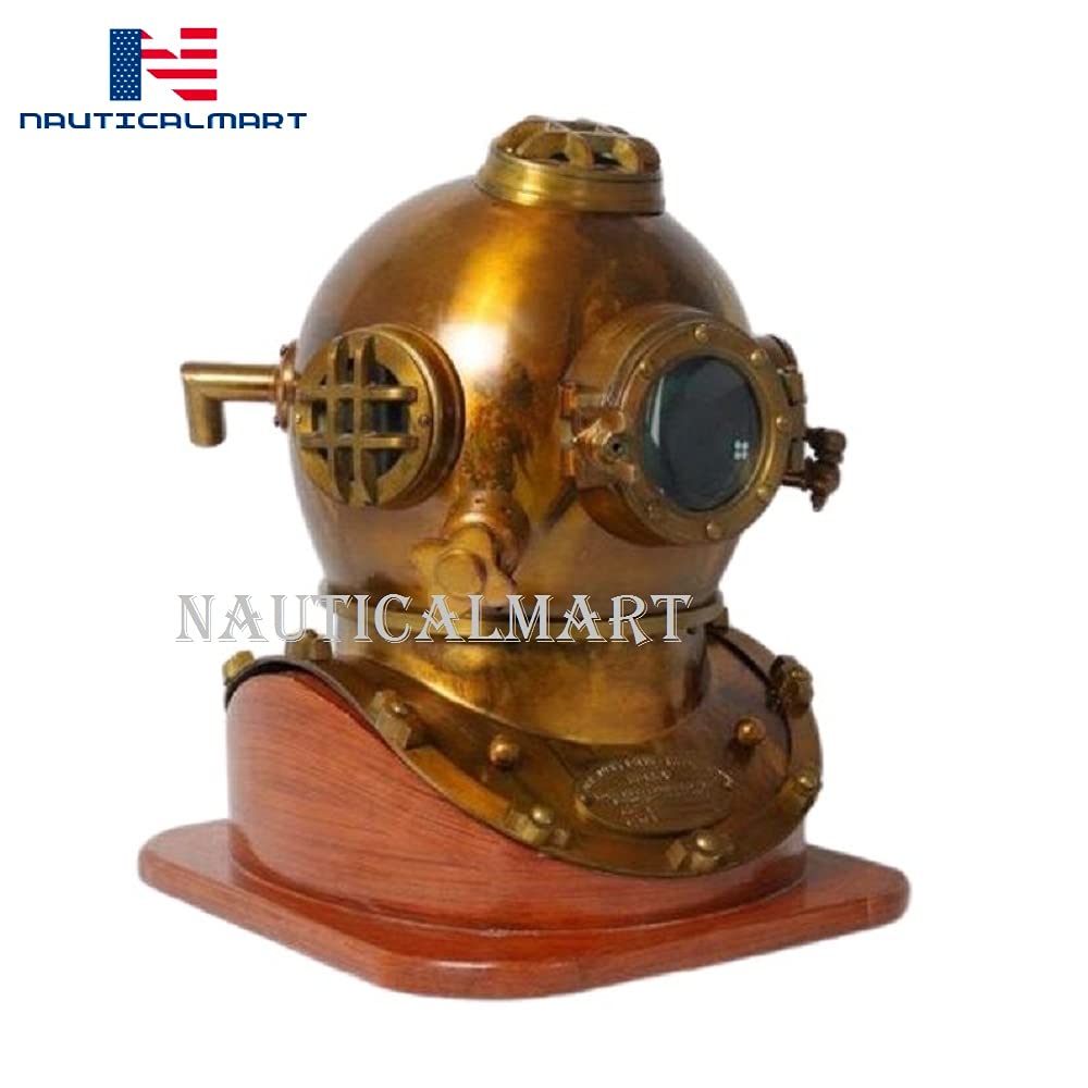 Antique Museum Nautical Deep Sea Diver's Maritime 18 Inches Ship's Decor Scuba Diving Helmet Base