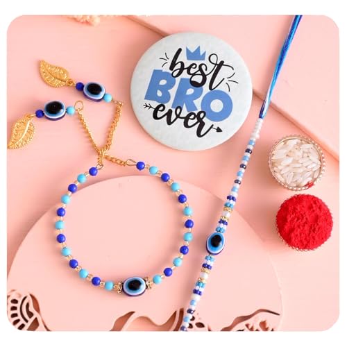 Image of ascension Evil Eye Couple Bracelet Rakhi Set For Bhaiya Bhabhi Raksha Bandhan Bracelet Set for Brother Bhaiya Bhabhi Rakhi with Roli Tilak & Pack Best Brother Fridge Magnet