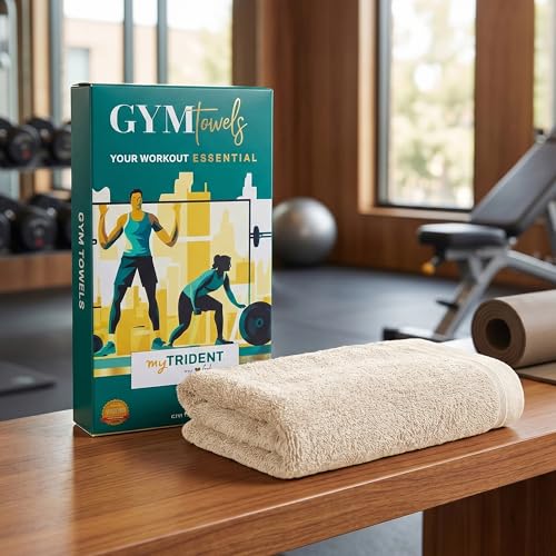 Image of MYTRIDENT Cotton Bamboo Gym Towel for Men Workout & Women Workout | 450 GSM | Perfect Size for Gym - 45 Cms x 90 Cms | Quick-Dry | Extra Absorbent | Lightweight | Suitable for All Sports | Beige