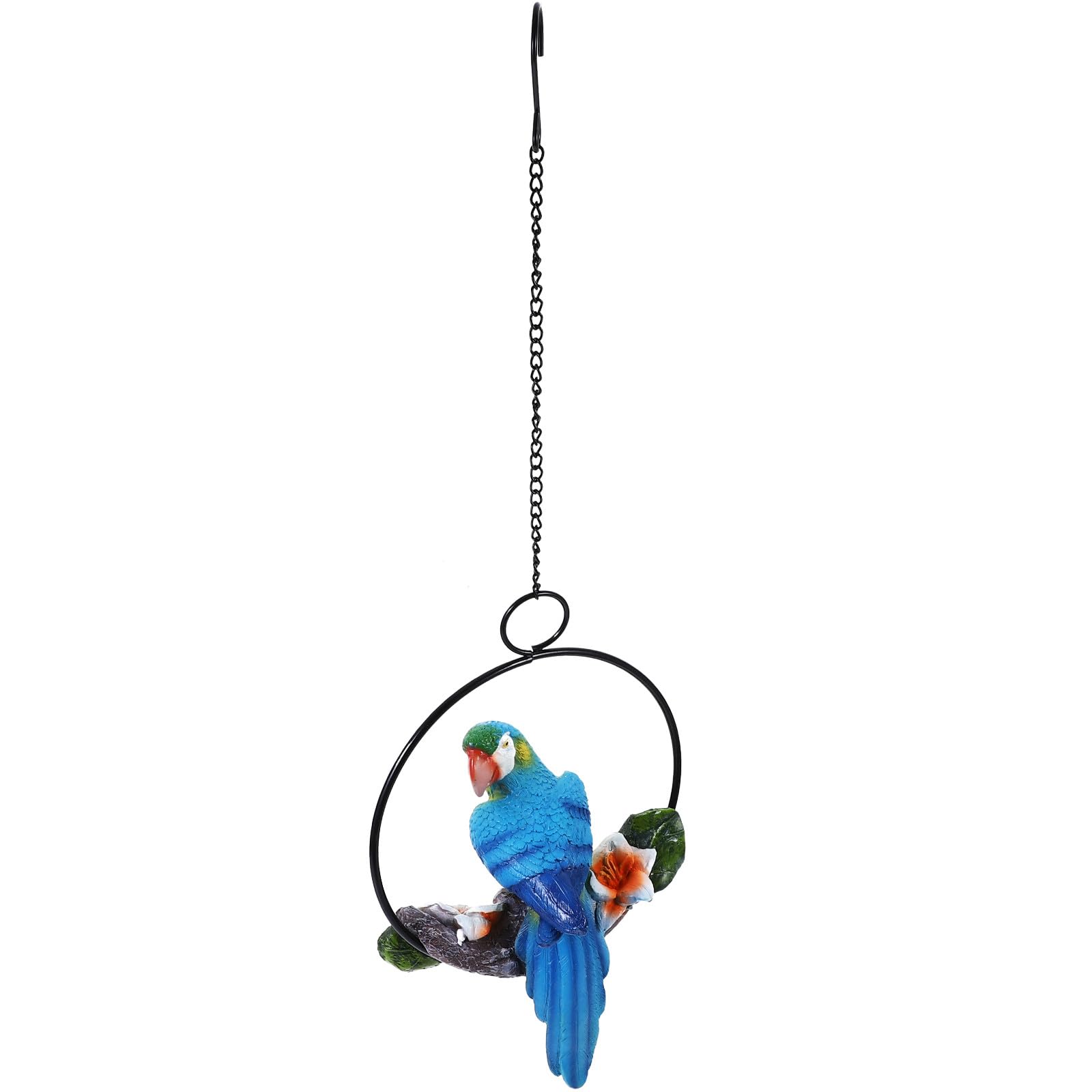Decorazione a Forma di Pappagallo in Resina Blu Cerchio di Ferro, Ornamento Delicato per Albero di Natale o Addobbo da Giardino
