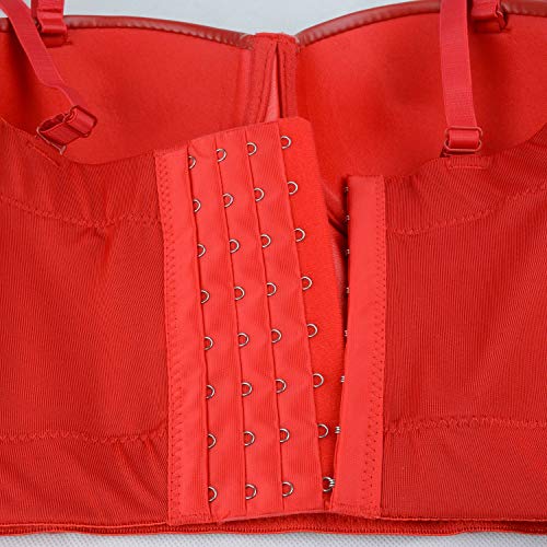 Ellacci Faux Leather Bustier Crop Top Punk Push Up Women's Corset Top Bra Red X-Small #TOP3