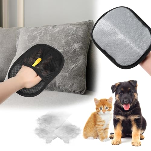 FNANJWQ 2 Pcs Pet Hair Removal Glove for Cats & Dogs, Reusable Anti Static Hair Remover Animal Fur Removal Glove for Couch Furniture Carpet Car Seat