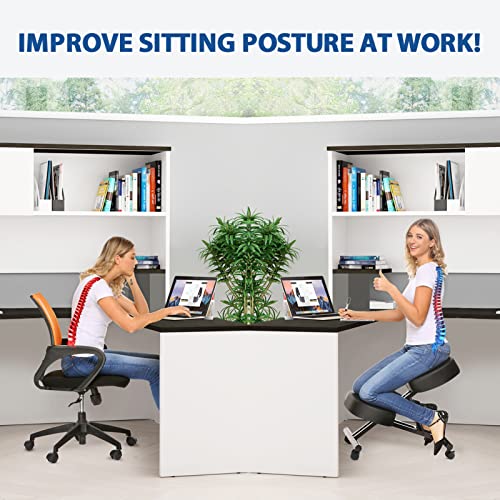Image of Ergonomic Kneeling Chair, Meditation Chair with Height Adjustable and Cushion for Home and Office, Posture Office Stool with an Angled Seat and Casters