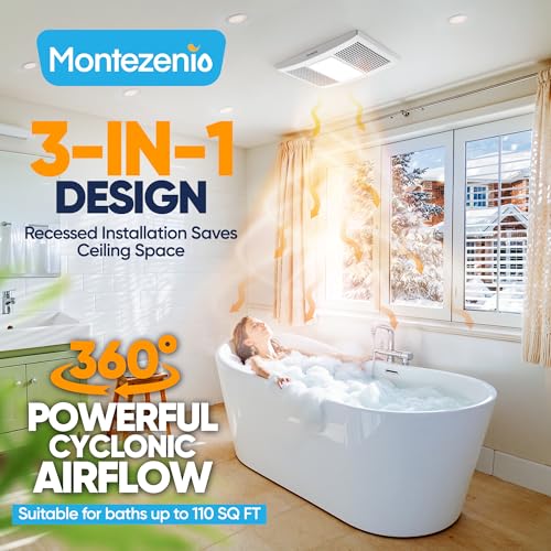Image of Bathroom Exhaust Fan with Heater & Light, 110 CFM 1.5 Sone Quiet