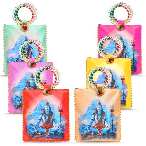 Image of Women Potli Bags Pack of 24 | Shivji Printed Gifting Potli with Zip & Bangle Handle | Traditional Shagun Return Gifts