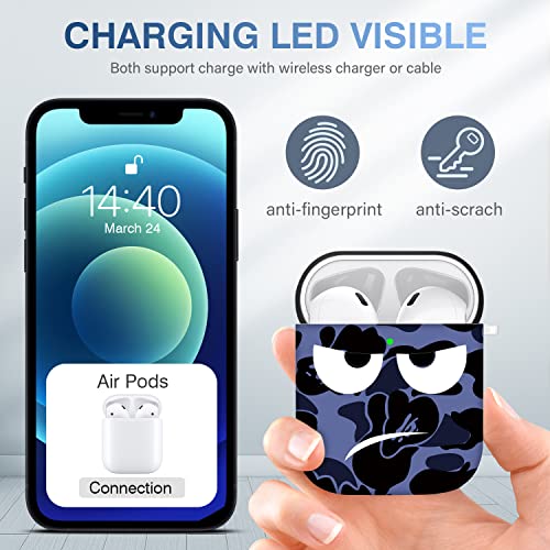Image of for AirPods Case, Don't Touch Me Airpods Cover with Keychain Soft Cute Shockproof Cover for Women Men Compatible with AirPods 2 /1 Charging Case,Blue