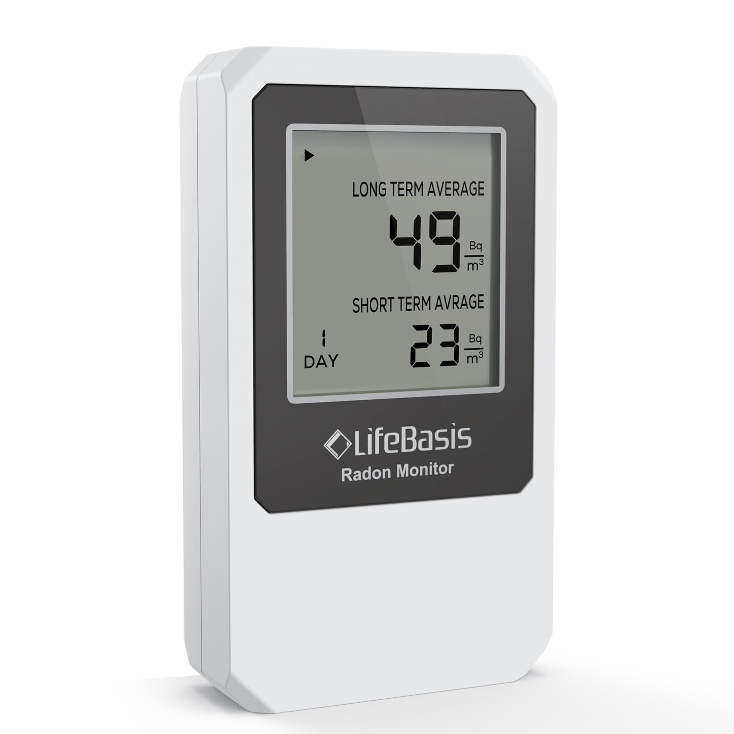LifeBasis Détecteur de Radon, Radon Gas Detector avec Suivi à Court et à Long Terme pour Maison et Bureau Gamme de 0-18500 Mq/m³, Blanc