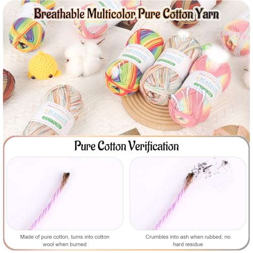 Image of Katech 1OO% Ombre Cotton Yarn for Crocheting - 2 Sport Weight Baby Yarn for Knitting - 6 Pcs of 50g(1.76oz) /160m(175yd), Fine Soft Multicolor Yarns for Baby Blankets, Afghans, Shawls, Dress, Hats (D)