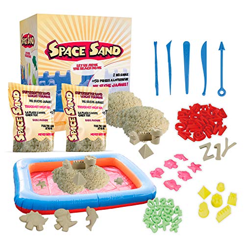Space Sand 1.8 kg con 50 Piezas de Formas, números, Letras, Piezas de Castillos, Herramienta de Modelado, Arena mágica cinética, Probada por el TÜV, Modelo 2020 (1.8kg Blanco)