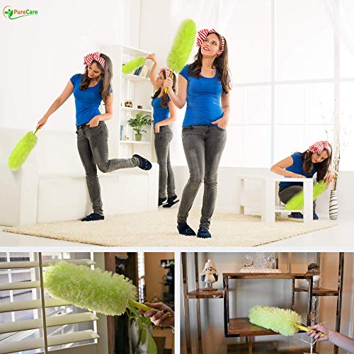 Pure Care Microfiber Feather Duster With Extension Pole, Lightweight, Washable, Extendable Dusters For Cleaning Ceiling Fan, Blinds, Cobwebs, Baseboards #TOP4