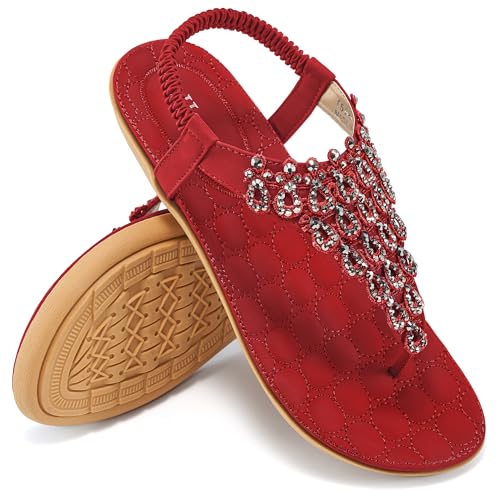 Image of HARENCE Flat Sandals for Women Dressy: Comfort Thong T-Strap Walking Shoes 2026 with Elastic Ankle Strap for Summer Casual Vacation