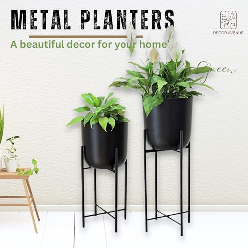 Image of Black Planters with Stand (Set of 2) Indoor Pots for Living Room Bedroom Balcony Home and Office (Solid Black)