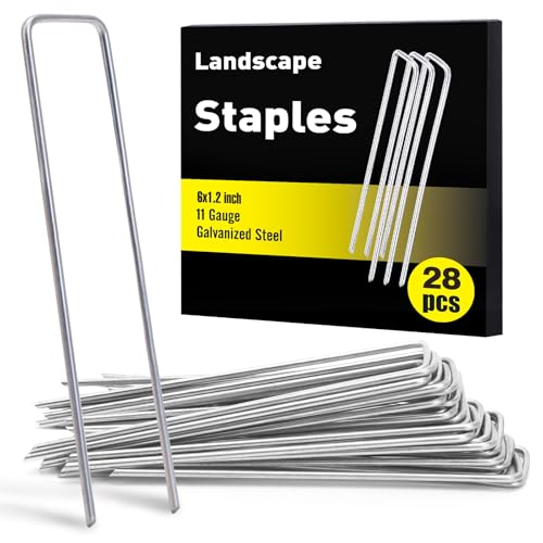 Image of HongWay 28 Pack Landscape Staples 6 Inch, Galvanized Garden Stakes 11 Gauge