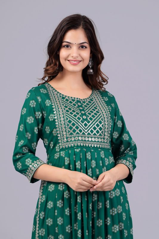 Image of NEW4U Women's Sequin Zari Embroidery Printed Naira Cut Kurti