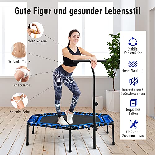 COSTWAY Ø129cm Fitness Trampolin mit höhenverstellbarem faltbarem Haltegriff, Mini Trampolin bis 150kg belastbar… – Bild 3