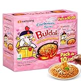 Ramen con fideos salteados con pollo picante Samyang Buldak, Hot Chicken Ramen Carbonara, Hot chicken ramen instantáneo muy rico y picante, Sabor a carbonara, Pack 10 paquetes de 130g cada uno