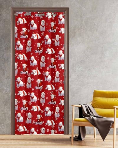 BOSIJOY Yoga Mat Towel,Merry Christmas Seamless Polar Bear Non Slip Sweat Absorbent Hot Yoga Towels with Corner Pockets,Winter Snowflake on Red Soft Microfiber Towel for Pilates Bikram 74