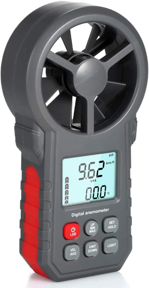 LCD Digital Anemometer Wind Speed Meter Wind Speed/Air Velocity/Air Temperature Test Tool Wind Speed Gauges with Flashlight