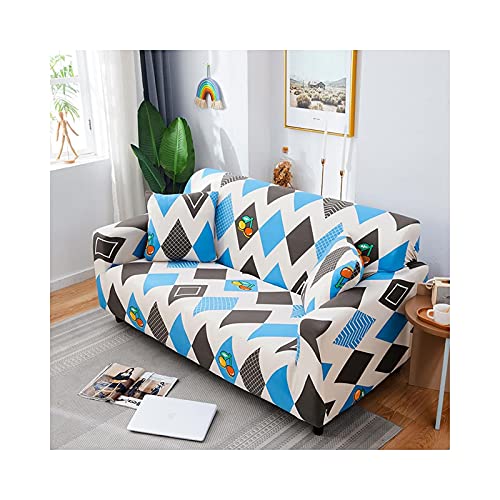 Daesar Couch Stretch Cover, Couch Seat Covers For 3 Cushion Couch Cherry And Rhombus Pattern Sofa Slipcover Blue Grey Beige (Polyester 3 Seater) #TOP4