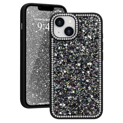 Ethanger Coque pour iPhone 14/13 Glitter, Brillant Paillettes avec Cristal de Luxe Brillant Diamants Coque pour Femme Fille, Housse Bumper Silicone Protection...
