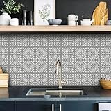 Baldosas Adhesivas Pared 15x15 cm Gris Elegante Vinilo Adhesivo Cocina Impermeable Suelo Vinilo Autoadhesivo para Gabinete Chimenea Escaleras Azulejos Adhesivos Baño 36 Piezas