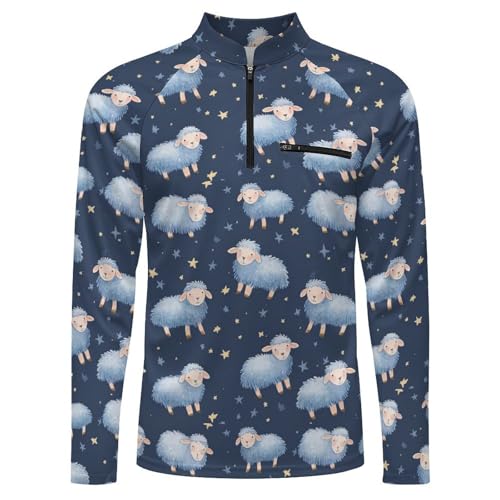 Cute Watercolor Star and Sheep Men's Sun Protection Shirts UV SPF UPF 50+ Long Sleeve Rash Guard Lightweight4