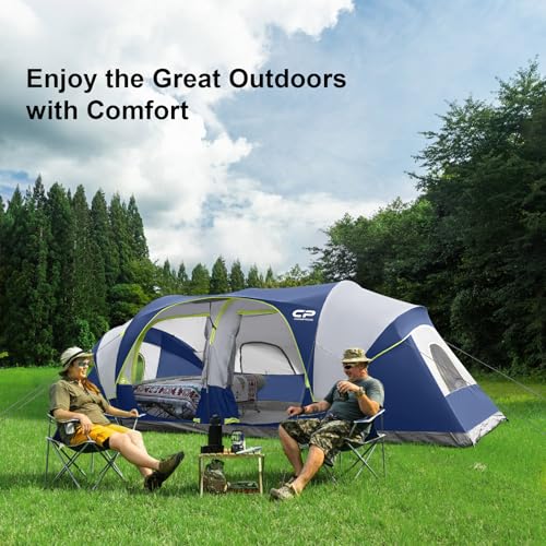 Image of CAMPROS CP Tent 12-Person-Camping-Tents,3 Room Family Tents,Waterproof Windproof Family Tent with Top Rainfly,6 Large Mesh Windows,Double Layer,Easy Set Up, Portable with Carry Bag-20' x 9' x 72 inch(H)