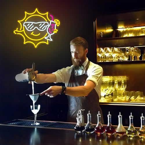 Image of Bar Neon Sign for Wall Decor, Funny Neon Sign for Beach Bar Pub Sandbeach Beverage Shop, Sun Sunglasses Drinks Led Sign with Dimmer, Summer Decoration USB Powered with Switch