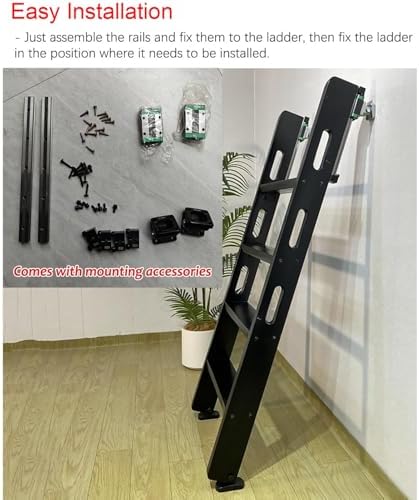 Black Wood Attic Loft Ladder - 8 Step Adjustable Sliding Rail with Anti-Slip Rubber Feet, Perfect for Loft Beds and Egress Stairs (2.34m / 7.7ft)