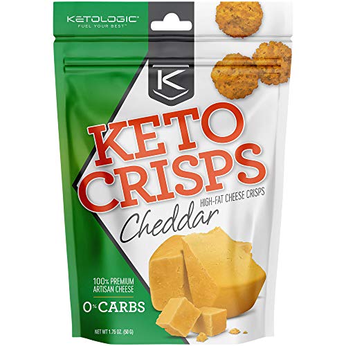KetoLogic Keto Crisps, Cheddar Flavored, HighFat Cheese Crisps, 0 Carbs, 100 Premium Artisan Cheese (1 Bag)