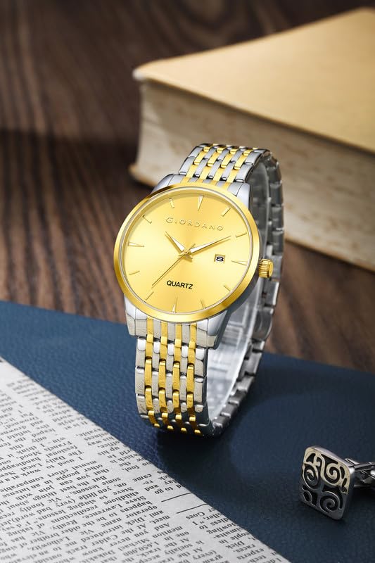 Image of Giordano Analog Quartz Watch for Men with Sunray Dial, Gold-Tone Hands & Hour Markers, Date Display, Stainless Steel Strap and 3 ATM Water Resistant