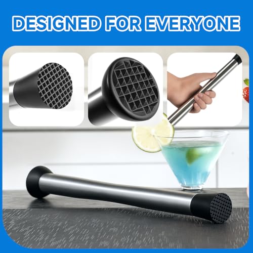 Lexenic Dual-End Heads Cocktail Muddler – Stainless Steel 32cm/12.6 Inch Bar Tool for Mojitos, Old Fashioned, Margaritas & More – Durable & Easy to Clean (Gold)