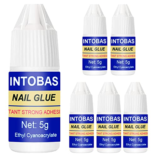 INTOBAS 6 Pieces Colle à Ongles-5g, Colles Faux Ongles Extra Forte Professionnel, Colle Capsules Séchage Rapide Adhesive Acrylique Qualité de Salon Cover