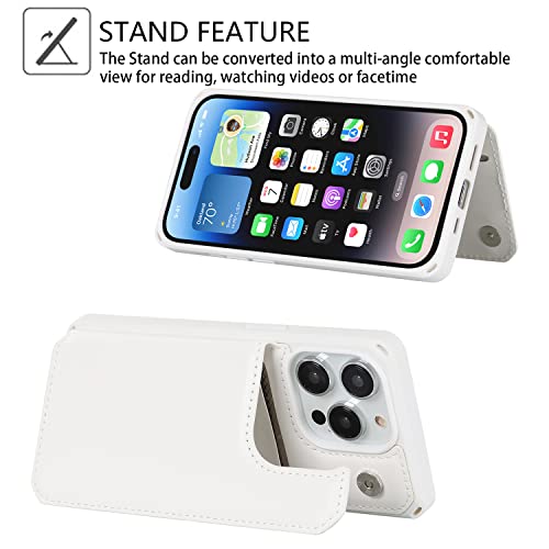 Image of Cavor for iPhone 14 Pro Case with Card Holder,for iPhone 14 Pro Wallet Case for Women Men,Stand and Strap,Leather Shockproof Protective Phone Case-White