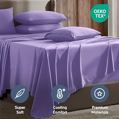 Image of Nestl Extra Deep Full Sheet Set - 6 Piece Breathable & Cooling Sheets - Hotel Luxury Bedding Set w /18-24 Inch Deep Pockets - Easy & Secure Fit - Super Soft, Wrinkle Free & Comfy - Lavender