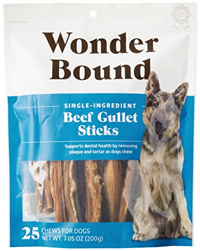 Amazon Brand - Wonder Bound Beef Gullet Sticks Dog Treats 5-6 Inch Pack of 25 Highly Digestible Minimally Processed 7.05 Ounce 25 Count (Pack of 1)