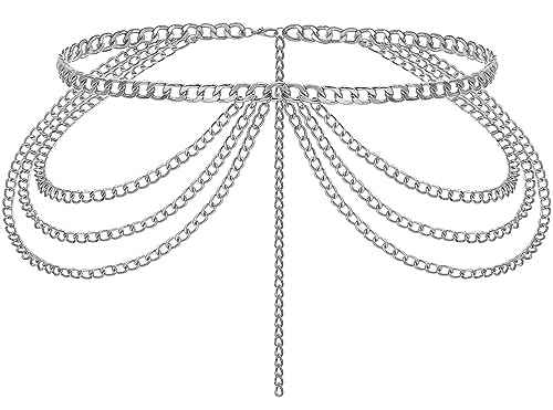 Liutufy Adjustable Multi-Layer Waist Chain Belt for Women - Stylish and Versatile Accessory (Silver S)