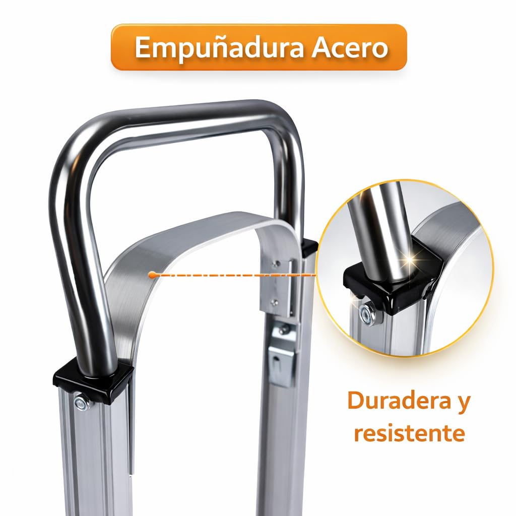Carretilla de Mano Plegable con Ruedas, Carro de Carga Portátil, Hasta 100kg