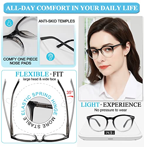 Image of MARE AZZURO Large Reading Glasses Women Trendy Round Readers 1.00 1.25 1.50 1.75 2.00 2.25 2.50 2.75 3.00 3.50 4.00 5.00 6.00 (Black+clear, 125)
