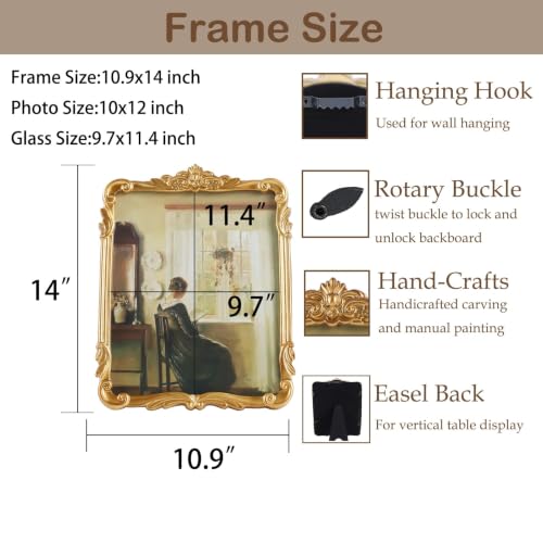 Image of Vintage Picure Frame 10x12 Antique Victorian Gold Bronze Wall Decor